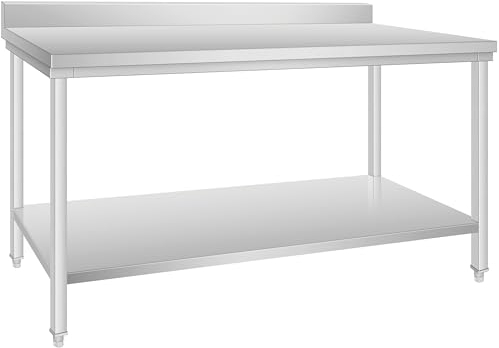 METRO Professional Tavolo da lavoro con alzatina GWTS4167B, acciaio inox, 160 x 70 x 85 cm, 2 ripiani, argento, ideale per ristoranti