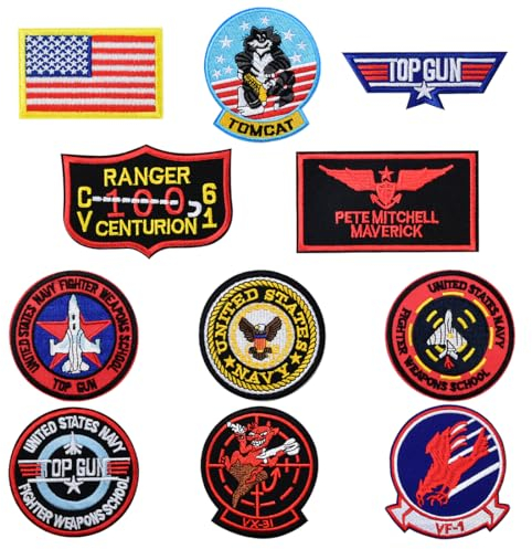 11 Stück Aufnäher zum Aufbügeln,Top Gun Aufnäher Patches zum aufbügeln,Bügelflicken kinder,für Kleidung,T-Shirt,Jeans, Rucksack,Mützen,Diy