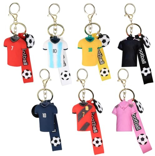 7 Pièces Porte Clés Football Maillot,Football Porte-clés,Porte-Clés Sportif Maillot de Football,3D Porte-clés de Football,Coupe du Monde de Football Silicone Porte-clés pour Fans Cadeau Anniversaires