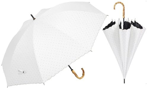 ThreeH Women's Elegant Rain and Sun Umbrella Lightweight Curved Bamboo Handle Classic Travel Umbrella Manual Open,White