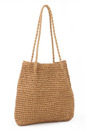 Jywmsc Sacs de Plage en Paille pour Femmes, sac Fourre-tout Tissé D'été, Sacs à Main à Bandoulière, Grand sac de Plage pour Les Vacances