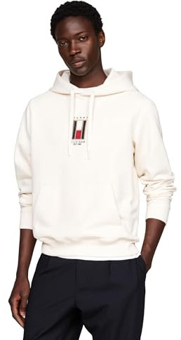 Tommy Hilfiger Sweat à capuche en polaire pour homme avec logo brodé du drapeau, Pétale ivoire, XX-Large