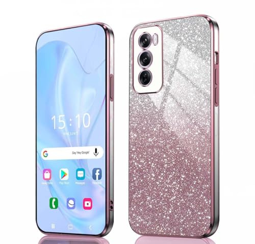 GOKEN Cover per Oppo Reno 12 Pro 5G - Custodia Morbida in Silicone Antiurto, Case con Bordi Elettroplaccati e Carta Glitter Integrata -Rosa Sfumato