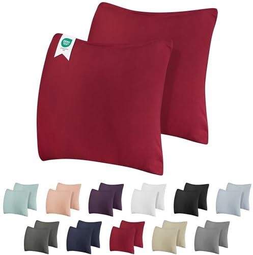 Barbons Kissenbezug 80x80 2er Set – 165 g/m² Oeko-TEX Zertifiziert Kopfkissenbezug 100% Jersey Baumwolle weiche Kissenbezüge Kissenhülle mit Reißverschluss (80x80-Bordo)