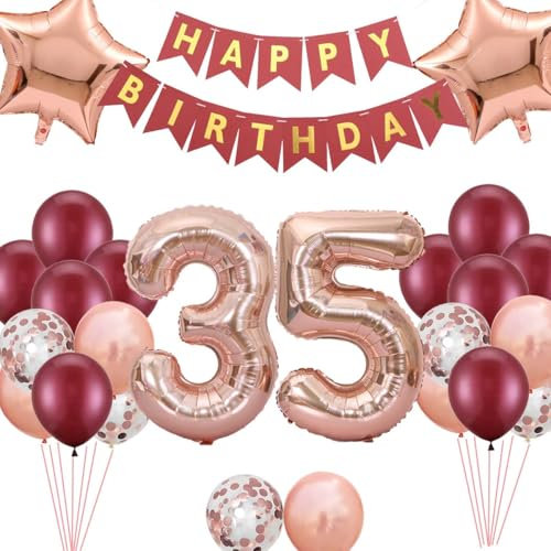 35. Geburtstag Dekorationen, Rose Gold Deko 35 Geburtstag Frau, 35 Jahre Party Geburtstagsdeko Frauen,35. Jahre alt Folie Ballons Luftballon Konfetti 35. Partyzubehör zum für Frauen
