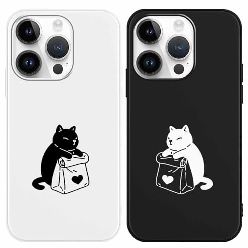 Yoedge 2 Pack Cute Lovers Cat Phone Case for iPhone 16 Pro Max 6.9,Ultrathin Soft TPU Silicone Aesthetics Pattern,Shockproof Bumper Protector Matte Cover for iPhone 16 ProMax,Girls Women Black White