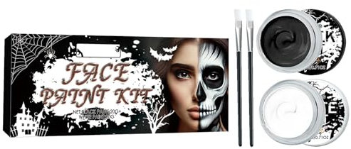 Pintura facial blanca y negra,Pintura facial blanca y negra | Juego de pintura facial y corporal con pinceles | Pintura facial de gran capacidad para adultos, pinturas para la piel de cobertura total