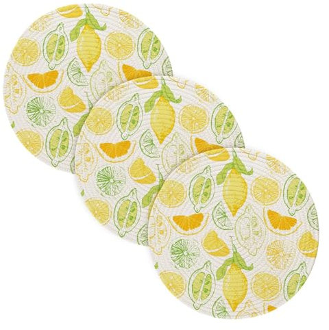 3 Pcs Large Trivet for Hot Dishes 15in Cotton Thread Weave Hot Dishes Trivets for Crock Pot Kitchen Pot Protector Yellow White Sketch Gold Lemon
