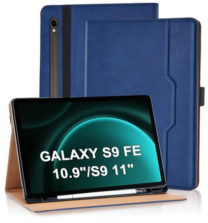 Vkooer Funda para Samsung Galaxy Tab S9 FE 10,9 Pulgadas/S9 11 Pulgadas 2023 Carcasa PU Cuero [Auto-Sueño/Estela] Flip Case Cover visualización multiángulo con Soporte Función de Soporte - Azul