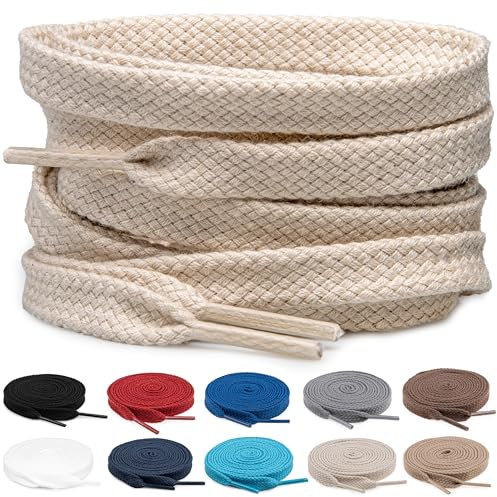 TULMERO 2 pares de cordones 100% algodón – Cordones planos de 8 mm de ancho para zapatillas de deporte, beige, 120