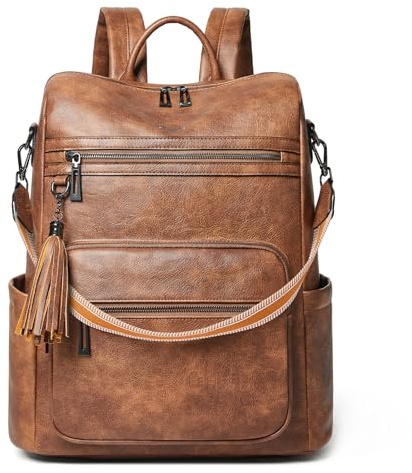 Shrrie 15,6 Zoll Laptop-Rucksack für Damen – Großer Reiserucksack aus Leder, wasserabweisend, für Freizeit, Uni, Arbeit, Handgepäck-Zweifarbiges Braun
