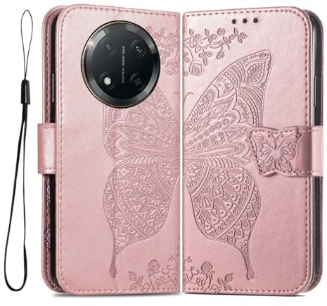 PEIYE PU Leather Cover Case for Honor Magic 7 Lite 5G / Honor X9c - Flip Book Design with Card Slots and Cash Compartment - Soft TPU Inner Lining and Stand Function - Magnetic Closure -RoseGold