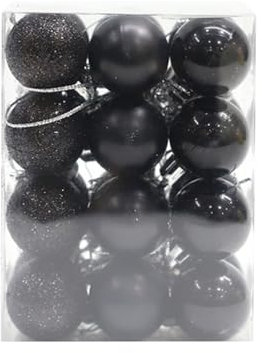 24 PCS Albero di Natale Con Decorazioni - Set di Ornamenti in Plastica Dipinta - Palline e Pendenti Decorativi Per Albero (Nero)