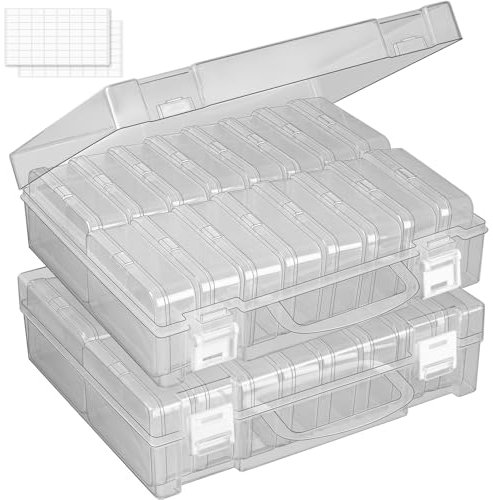 Bead Storage Containers, Craft Bead Organiser Storage Box, Diamond Art Storage Box Small Craft Organiser Box with Hinged Lid for Nail Beads Seeds Glitter Rhinestones (2 Pack - 16 Slots Transparent)
