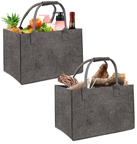 Zouboto 2 Pcs Felt Storage Bag,Shopping Bag,Reusable Storage Basket,Shopper Bag,Small Felt Shopping Basket for Shopping,Travel,Work,Picnic