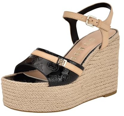 GUESS Taani Sandales compensées pour femme, Logo en peinture noire 001, 38.5 EU