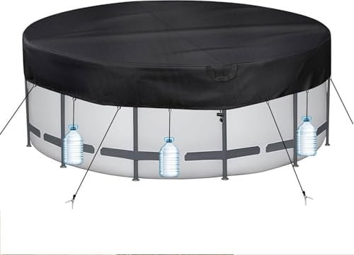 PATWING Wetterfeste Poolabdeckung Rund Ø 310 Für Ø260-305cm Pools, UV-resistente Poolplane für INTEX & BESTWAY Pools, Drahtseil und Spannschloss zur Sicherung (310x30cm)