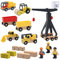 YISKY Baustelle Kinder Fahrzeug, Holz Konstruktions Fahrzeuge, Baustellen Spielset Kinder, Crane Spielzeug Set, mit Turmkran Bagger Muldenkipper Radlader Straßenwalze, Spiel Set für Kinder ab 3