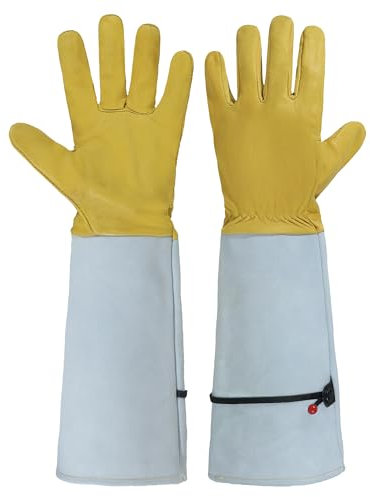 HLDD HANDLANDY Rose Pruning Gloves for Women & Men, Long Thorn Proof Leather Gardening Gloves with Forearm Protection, Garden Work Gauntlet (Yellow, L)