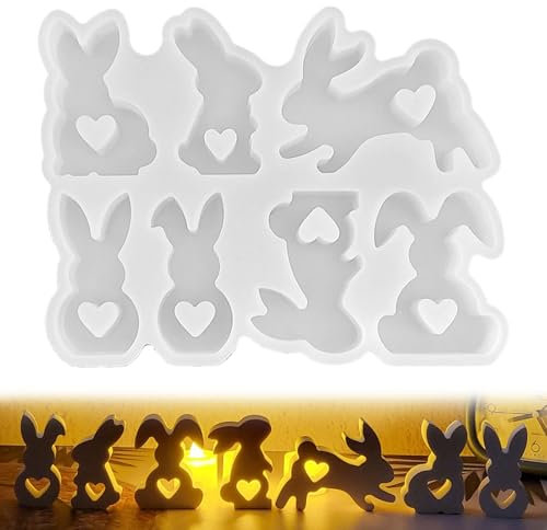 GWAWG 7 Pièces Transparent Moules en Silicone de Pâques en Lapin de Pâques,Pâques Moulle Bougies Lapins,Lapin Moule Résine 3D pour Pâques,pour Savon Fait Main Bougies Parfumées Ornements Artisanaux