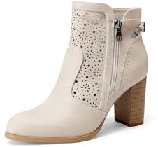 QUEEN HELENA Tronchetti Traforati Stivaeltti con Tacco Alto Casual Donna X32-63 (Beige, Sistema Taglie Calzature EU, Adulto, Donna, Numero, Media, 41)