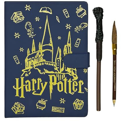 Undercover Ensemble de carnets Harry Potter A5 – Fermeture magnétique, 80 feuilles de papier FSC, stylo magique et crayon au design balai – Ensemble d'écriture élégant pour prendre des notes et la