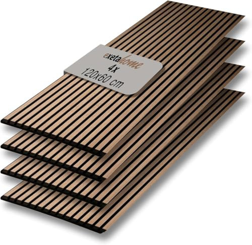 Akustikpaneele I 4 Stück je 60 x 120 cm I Wandpaneele Schalldämmung für optimale Raumakustik I Holzpaneele mit Echtholz-Furnier für akustische Schallabsorption (Eiche Royal)