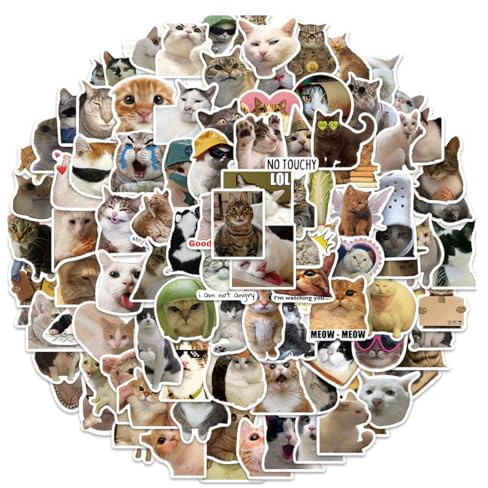 100 Stück Lustiges Katzen Aufkleber Set, süße Katzen Aufkleber wasserfeste Vinyl Aufkleber ästhetische Aufkleber für Katzenliebhaber Wasserflaschen Sammelalbum Telefon (Katzenform)