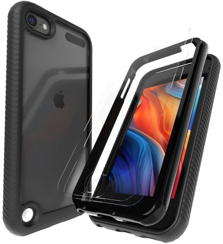LUNOVATE Hülle für iPod Touch 5/6/7, Durchsichtig mit 2 Displayschutz Crystal Clear Schutzhülle Transparent Soft TPU Bumper Hard Case Cover für iPod Touch 5/6/7 - Schwarz