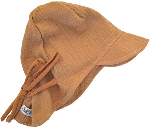 Fuchs & Kiwi Baby Sommerhut Musselin – UV-Schutz 50+ & atmungsaktiv – Mitwachsend – 100% Baumwolle – Öko-Tex – Sonnenhut Baby – Handmade in Berlin (DE/NL/SE/PL, Alphanumerisch, M, Uni Zimt)