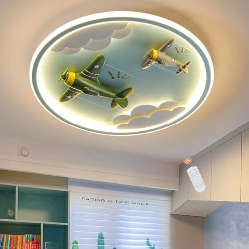 LED Kinder Deckenlampe Flugzeuge Deckenleuchte Dimmbar Harz Deckenlampe Jungen Und Mädchen Zimmer Licht Mit Fernbedienung Schlafzimmer Lampe Kinderzimmer Kindergarten Beleuchtung Rund Blau,50cm