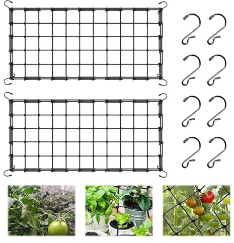 2 Stück Ranknetz 120x60 cm – Elastisches Stabiles Pflanzennetz für Kletterpflanzen mit 8 Rostfreien Haken Perfektes Grow Netz und Scrog Netz für Tomaten, Gurken, Rosen Witterungsbeständiges Gartennetz