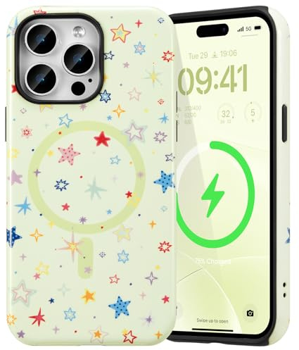 ZCDAYE Case for iPhone 14 Pro Max Compatible with Magsafe, Magnetic Phone Case Floral Cute Aesthetic Pattern, TPU Protective Cases Women Girls Phone Cover for iPhone 14 Pro Max,Yellow Stars