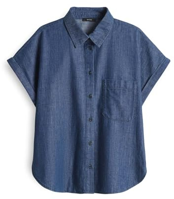 OPUS Damen Kurzarmbluse | FOLMES Loose Jeansbluse aus Chambray mid Oxford Blue, 44