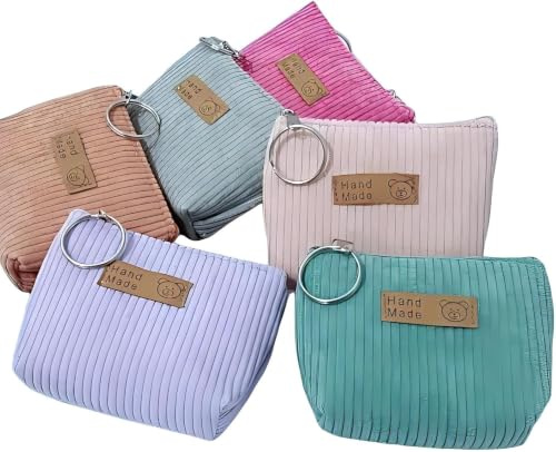 Audflay 6er Set Mini Corduroy Münzentasche mit Schlüsselanhänger | Elastischer Verschluss ohne Reißverschluss, Mehrzweck Organizer für Münzen Kabel Schmuck, Praktisches Geschenk für Frauen