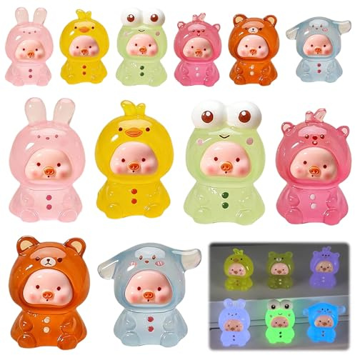 12 Stück Glücksbringer Silvester Schwein Glücksschweinchen Klein Glücksbringer Neujahr Glücksschwein Deko Schweine Silvester Kuchen Dekoration Gartendekoration