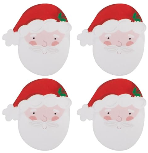 Pack of 4 Wooden Santa Claus Coasters - Christmas Dinner Table Xmas Themed Tea Coffee Water Juice Drinks Mats Breakfast Lunch Afternoon Tea Cup Placemats