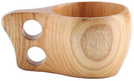 BSTCAR Holz Kaffeetasse Handgefertigte Holz Tasse, Nordische Wasser Tasse Trinken Teetasse für Kaffee, Tee, Milch Camping Wandern (Doppelloch)