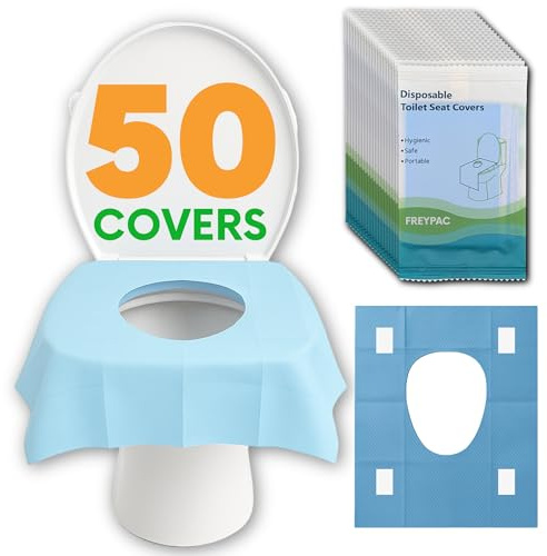 50 XL Disposable Toilet Seat Covers, Double Sided Splashproof with Sticky Pads for Grip