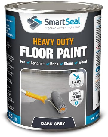 SmartSeal Heavy Duty Floor Paint - Dark Grey, 2.5L - Hard-Wearing Garage Floor Paint with Anti-Slip Mid-Sheen Finish – also Ideal for Decking, Warehouse flooring, Brick, Concrete, Stone & Wood