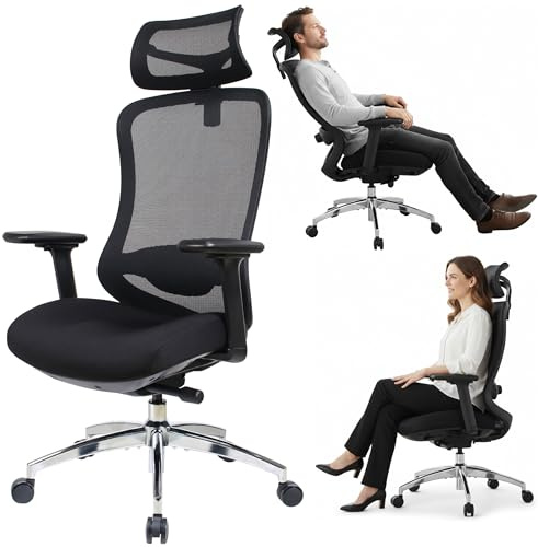 TITANO E5 | Ergonomischer Bürostuhl mit Neigungsfunktion, 4D-Armlehnen, Lendenwirbelstütze & Kopfstütze – Drehstuhl für Home Office & Büro | 150 kg Belastbar | Ergonomic Schreibtischstuhl