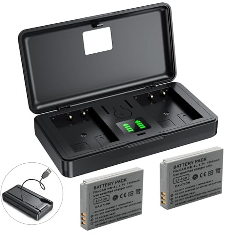 NB-4L (1250mAh) Chargeur de batterie (y compris batteries de remorquage) compatible avec Canon IXUS 30/40/50/55/60/65/70/75/80/100/110/120 IXUS I Zoom, TX1