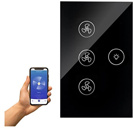 Touch Light Switch, Standard Smart Fan Light Switch Ceiling Fan Light Touch Switch Support Home Mobile Phone Control,LED On/Off Indicator(Nero)