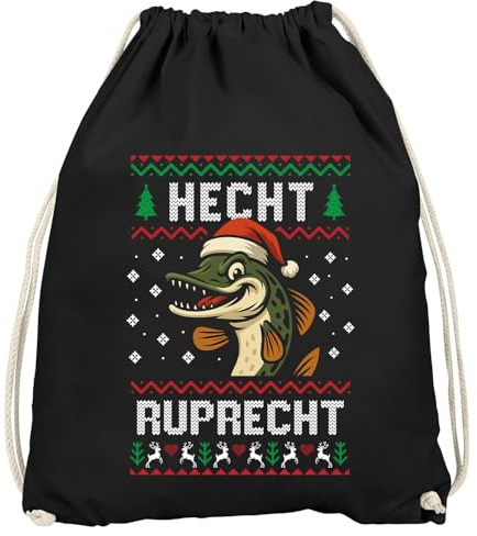 MoonWorks® Turnbeutel Weihnachten Ugly XMAS Spruch lustig Hecht Ruprecht Wortspiel Weihnachtsbeutel Gymbag Schwarz unisize