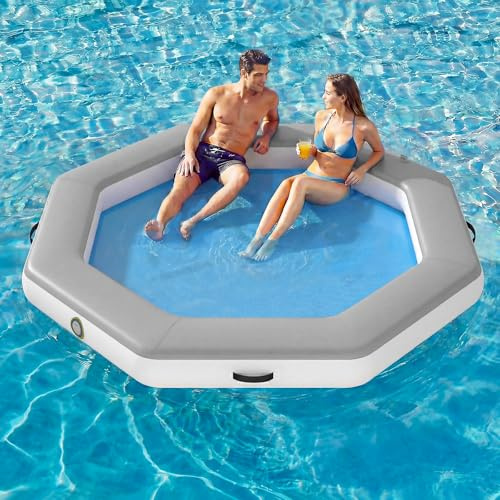Danrelax 8FT Octagon Inflatable Float Ring, Woven Deck, 2-8 Adults, Grey