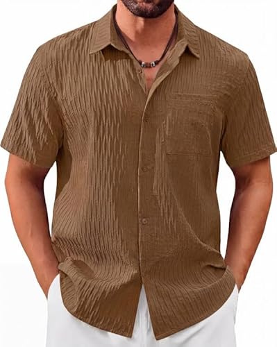 TACVASEN Men's Short Sleeve Shirts Casual Summer Shirt Button Down Tops | Lightweight Textured Beach Vacation Shirt with Pocket