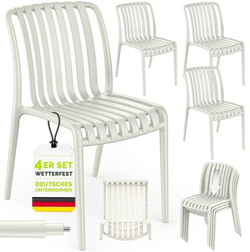 tillvex® Gartenstühle 4er Set Stapelbar Wetterfest & UV-beständig bis 120kg | Outdoor Stühle Kunststoff | Gartenstühle Balkonstuhl Outdoor | Stapelbarer Terrassenstuhl Gartenmöbel Balkon Garten Terrasse