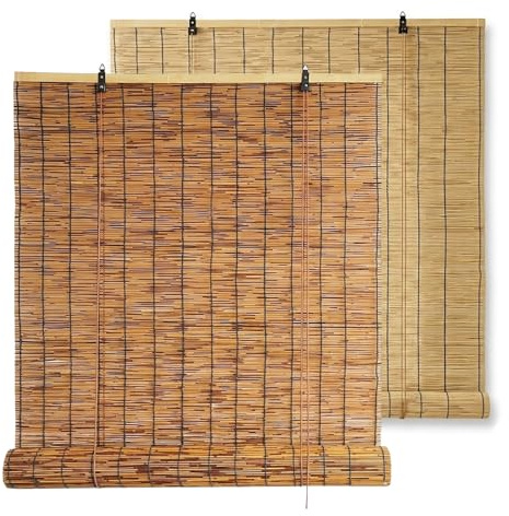 Bambusrollo Sonnenschutz außenrollo wetterfest Outdoor Rollo für den Garten Pavillon Balkon mit Seitenzug Bambus Jalousine(Natürlich,130W x 220H cm)