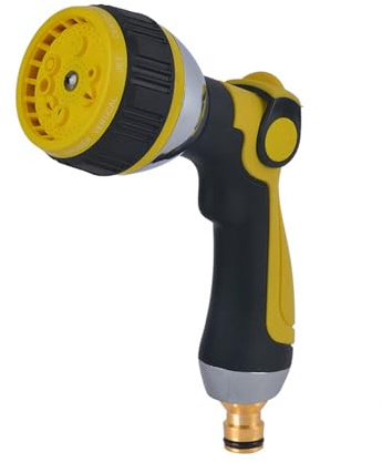 Syzplnwy Metal Garden Hose Spray Gun with 10 Patterns, Thumb Flow Control - High Pressure Hose Head Attachment for Watering Plants, Lawns, Cars and Pets - Yellow Hose Pipe Attachments