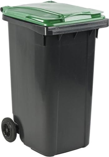 Générique Conteneur Poubelle à déchets 2 roues - 240L - Robuste et Économique - 100% Recyclé - Gris avec Couvercle Vert - Fabriqué en France